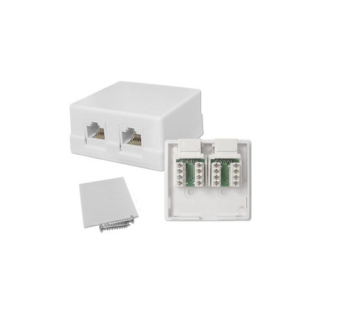 CAJETIN DE RED - INTERNET / LAN - SOBREPUESTO - 2 PUERTOS RJ45 - CAT 5E / 6 / 6A